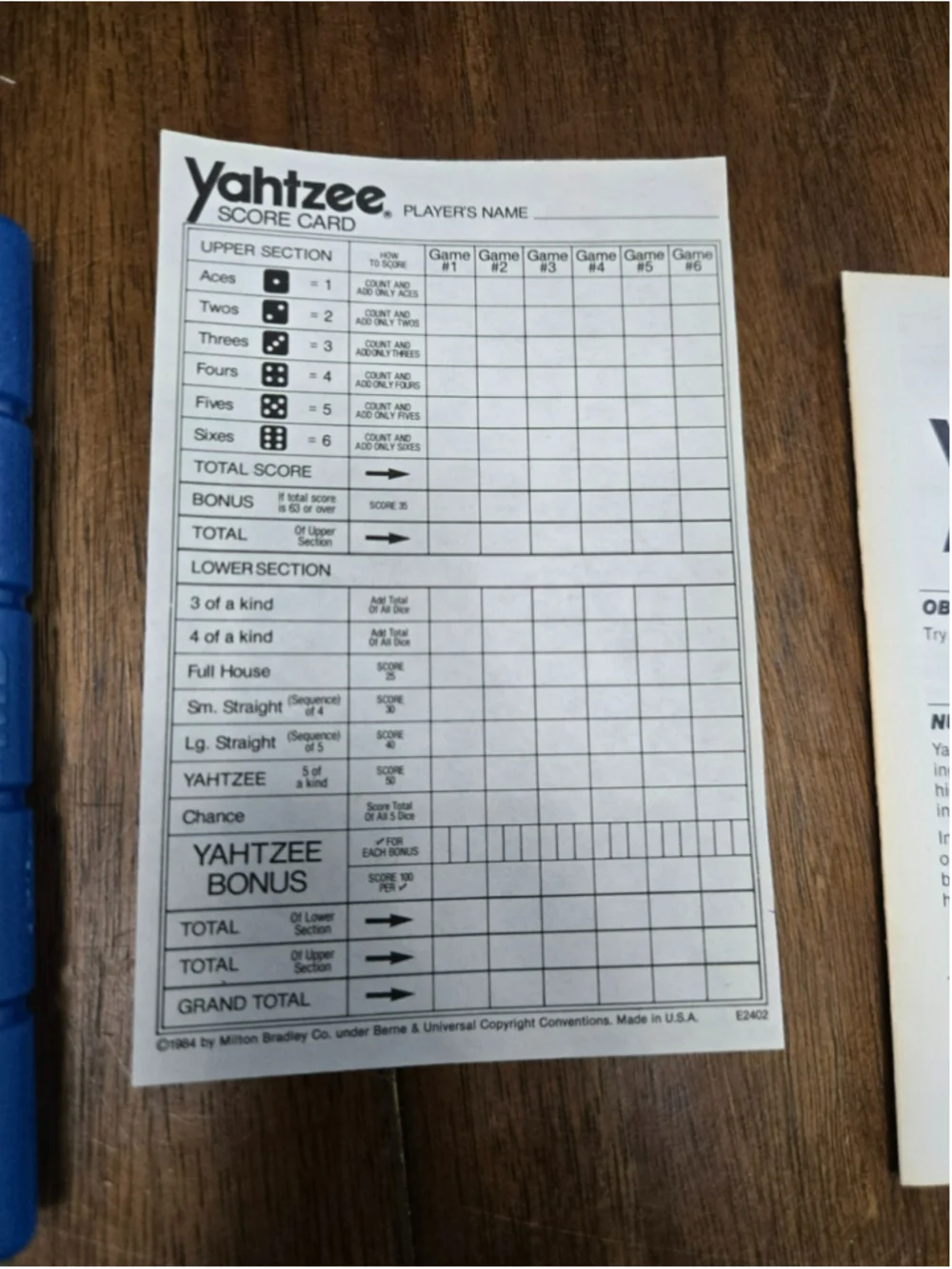 Vintage 1986 Milton Bradley Co. Travel Yahtzee 5-Dice Game w/Unique Dice Roller